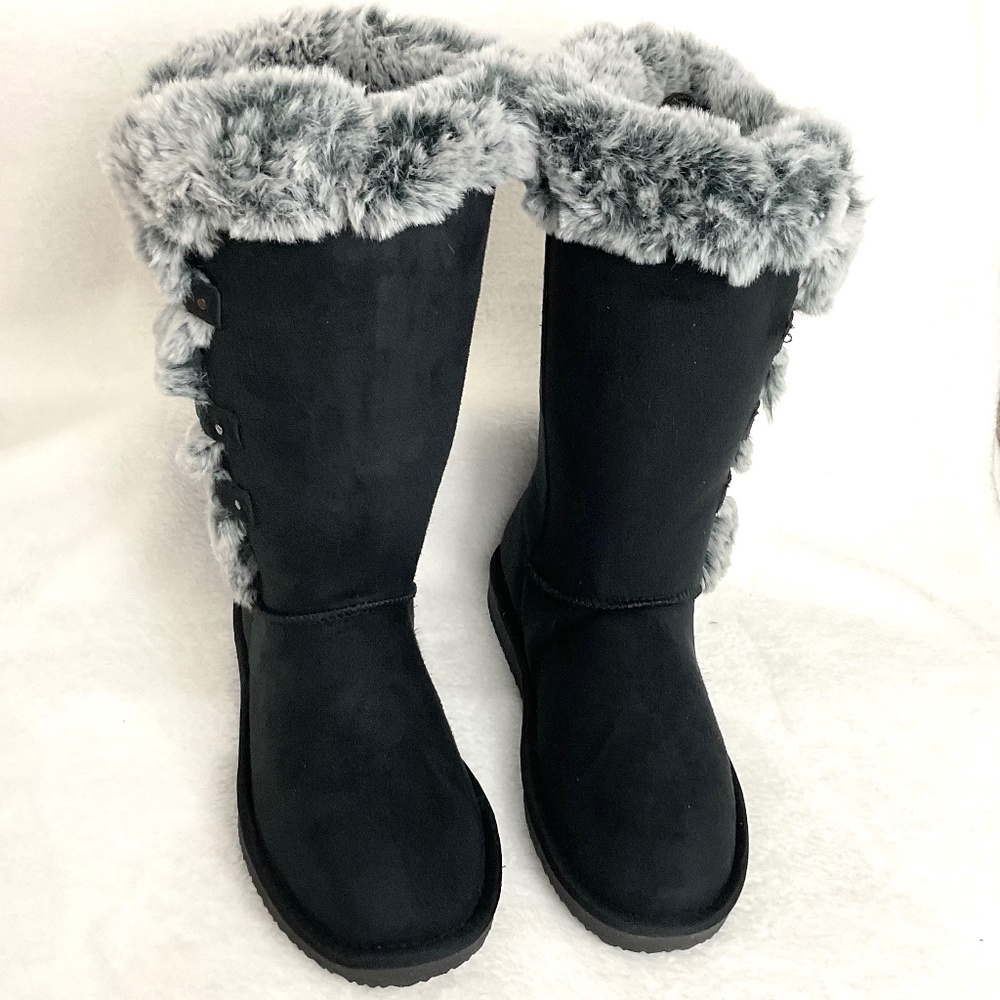 HStylish Black  Slip On Calf High Fur-Lined Waterproof Winter Snow Boot - Picture 3 of 15